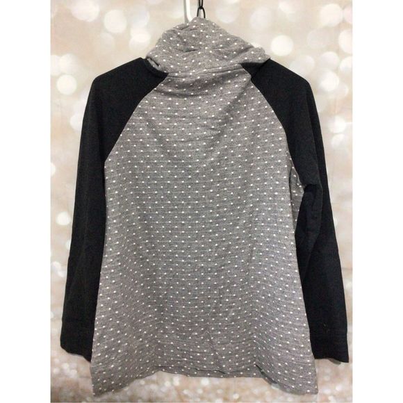 Maurice’s Size Small Zip Cowl Neck Sweatshirt Top Gray White Swiss Dot - Picture 5 of 12